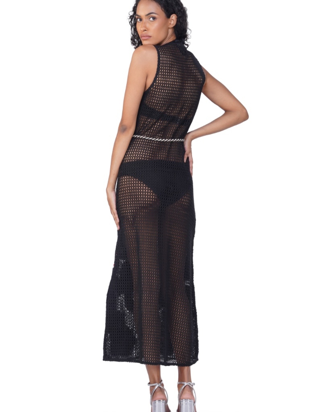 America & Beyond Black Embroidered Maxi Dress with Tropical Embroidered Parrots - Picture 5 of 5